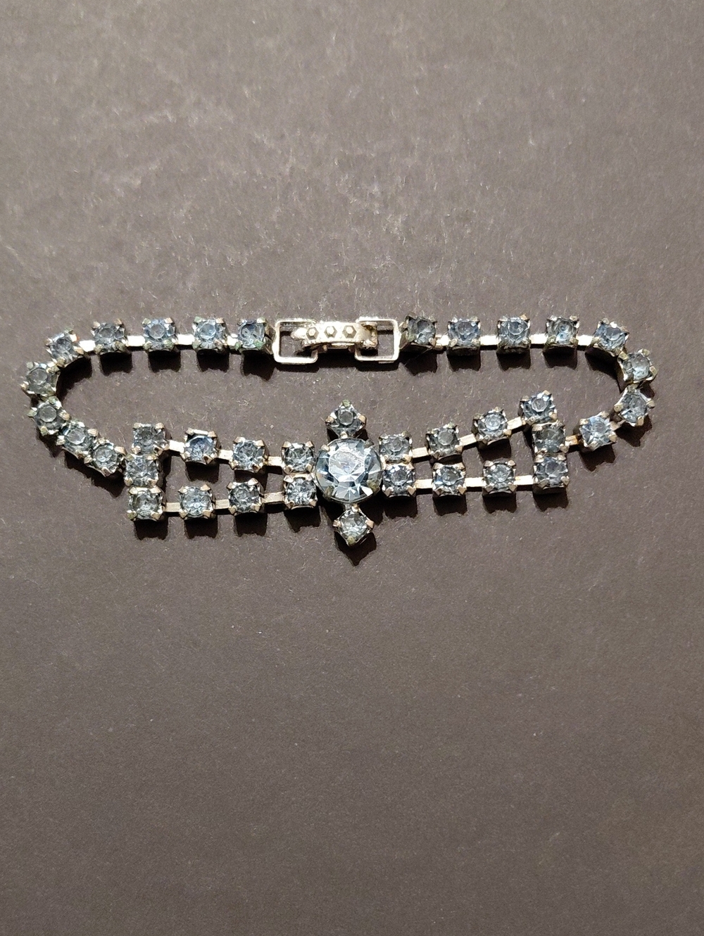 Vintage Circa 1950s MCM Pale Light Blue Rhinestone Costume Jewelry Bracelet